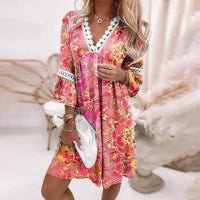 Printed Loose Dress - Amara-Pink-S-State of Style
