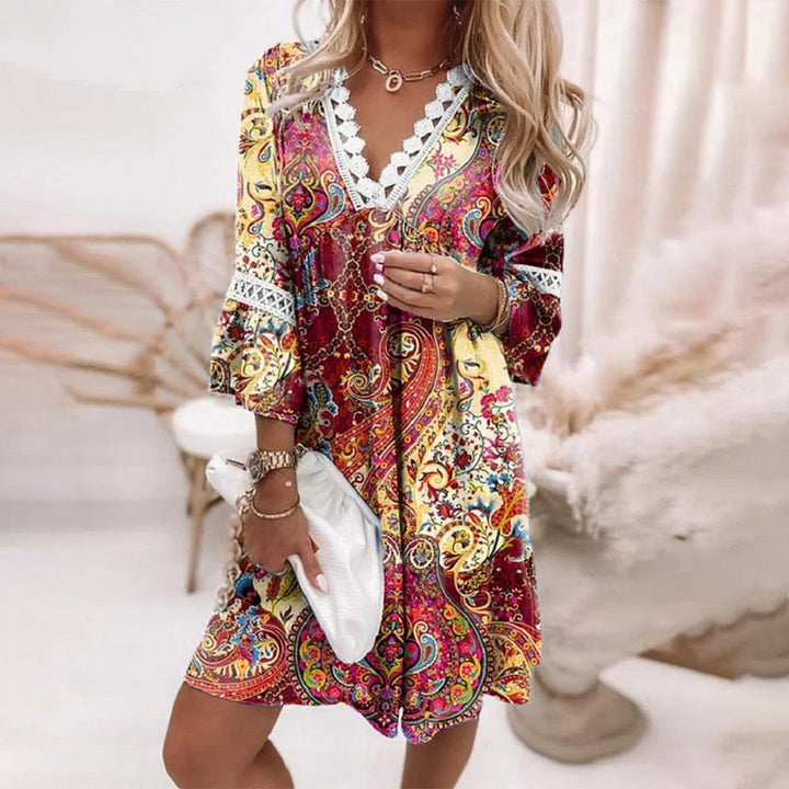 Printed Loose Dress - Amara-Red-S-State of Style