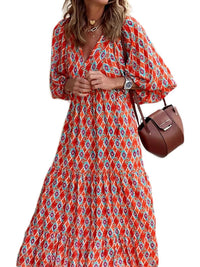 Printed maxi dress with waist band – Aurelia-Orange-S-State of Style