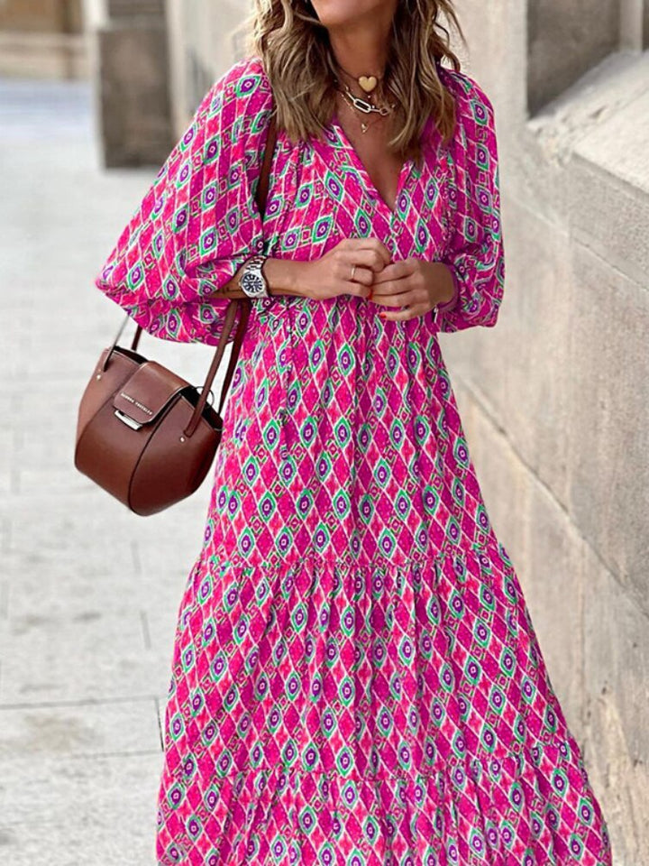 Printed maxi dress with waist band – Aurelia-Pink-S-State of Style