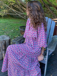 Printed maxi dress with waist band – Aurelia-Purple Blue-S-State of Style