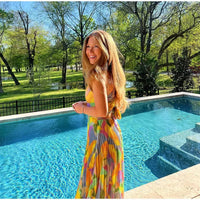 Printed Summer Dress with Deep Neckline and Bow Detail – Vivienne-S-State of Style