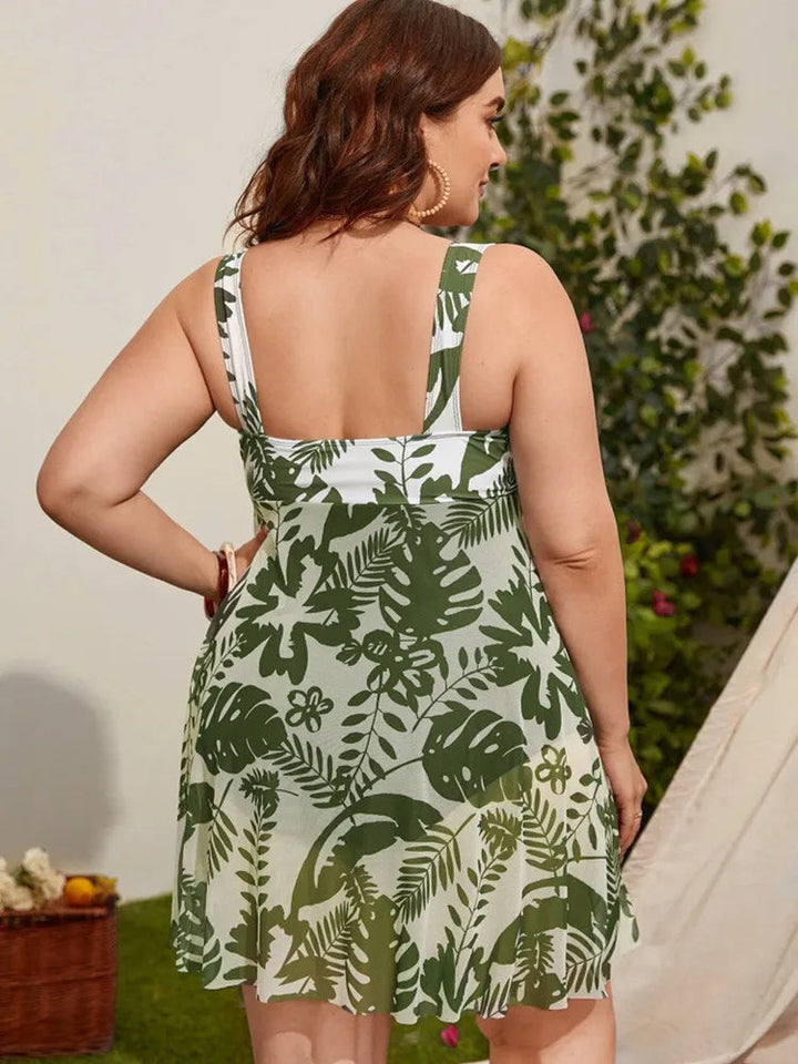 Printed Swim Skirt Set in Plus Size-Blue-2XL-State of Style