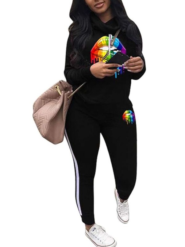 Printed Tracksuit Set in Plus Sizes-Black 3-L-State of Style