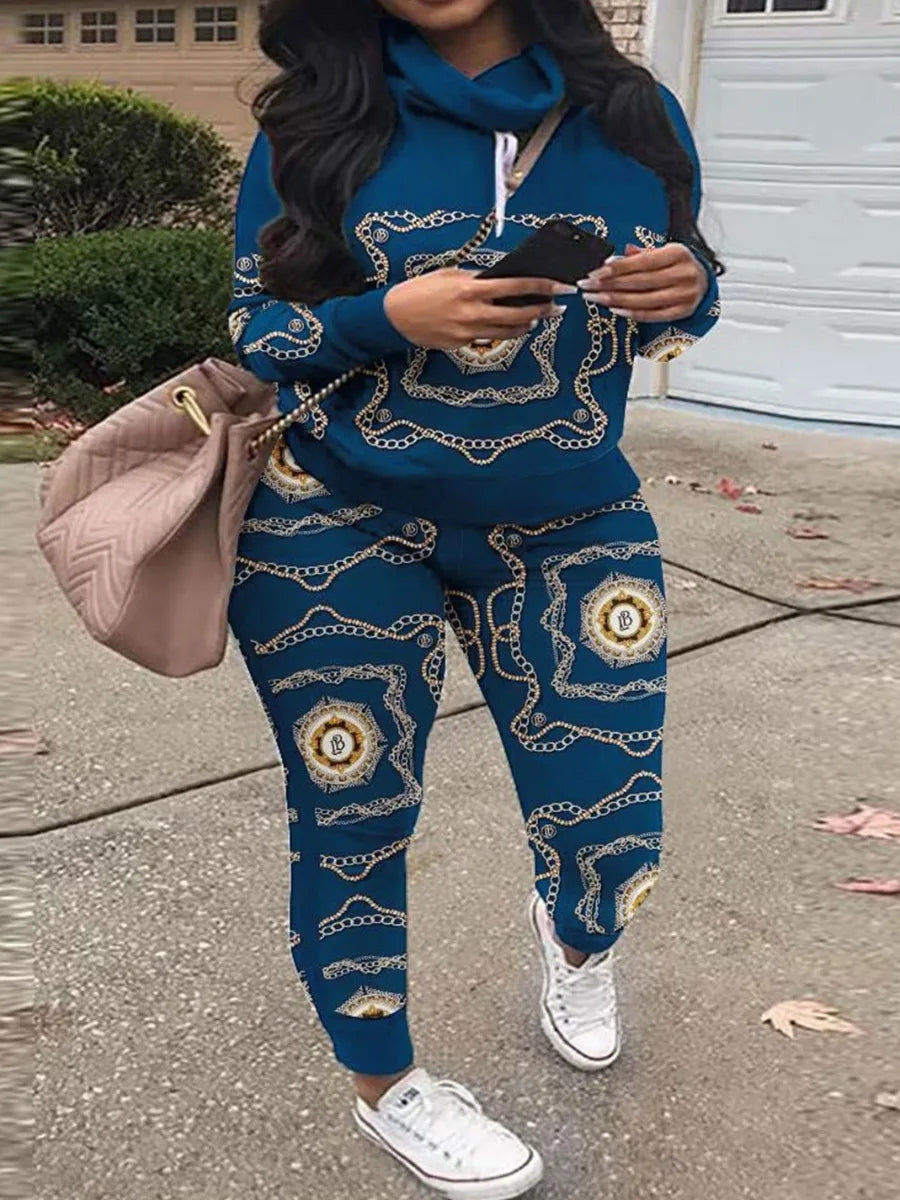Printed Tracksuit Set in Plus Sizes-Blue-L-State of Style