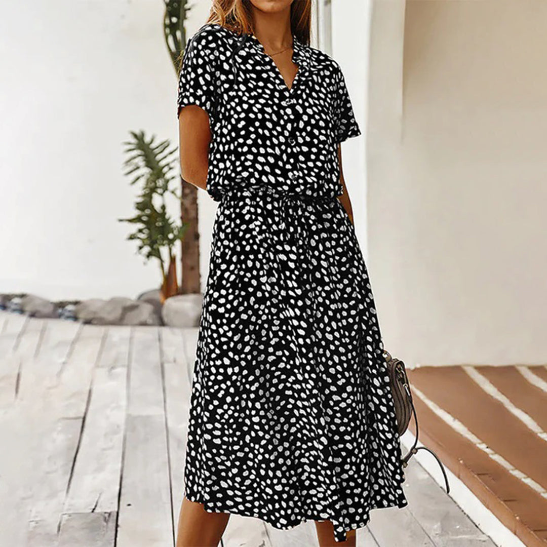 Printed V-Neck Dress – Marielle-Black-S-State of Style