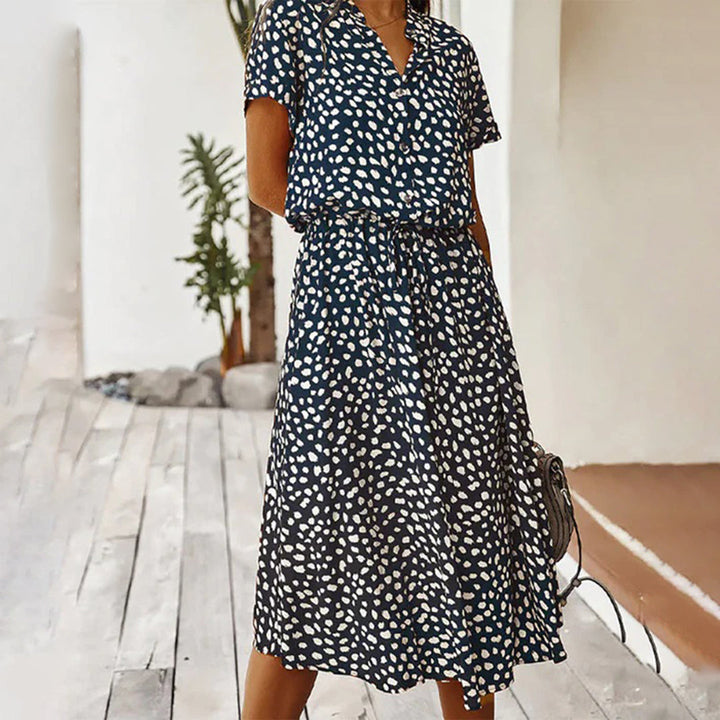 Printed V-Neck Dress – Marielle-Dark blue-S-State of Style