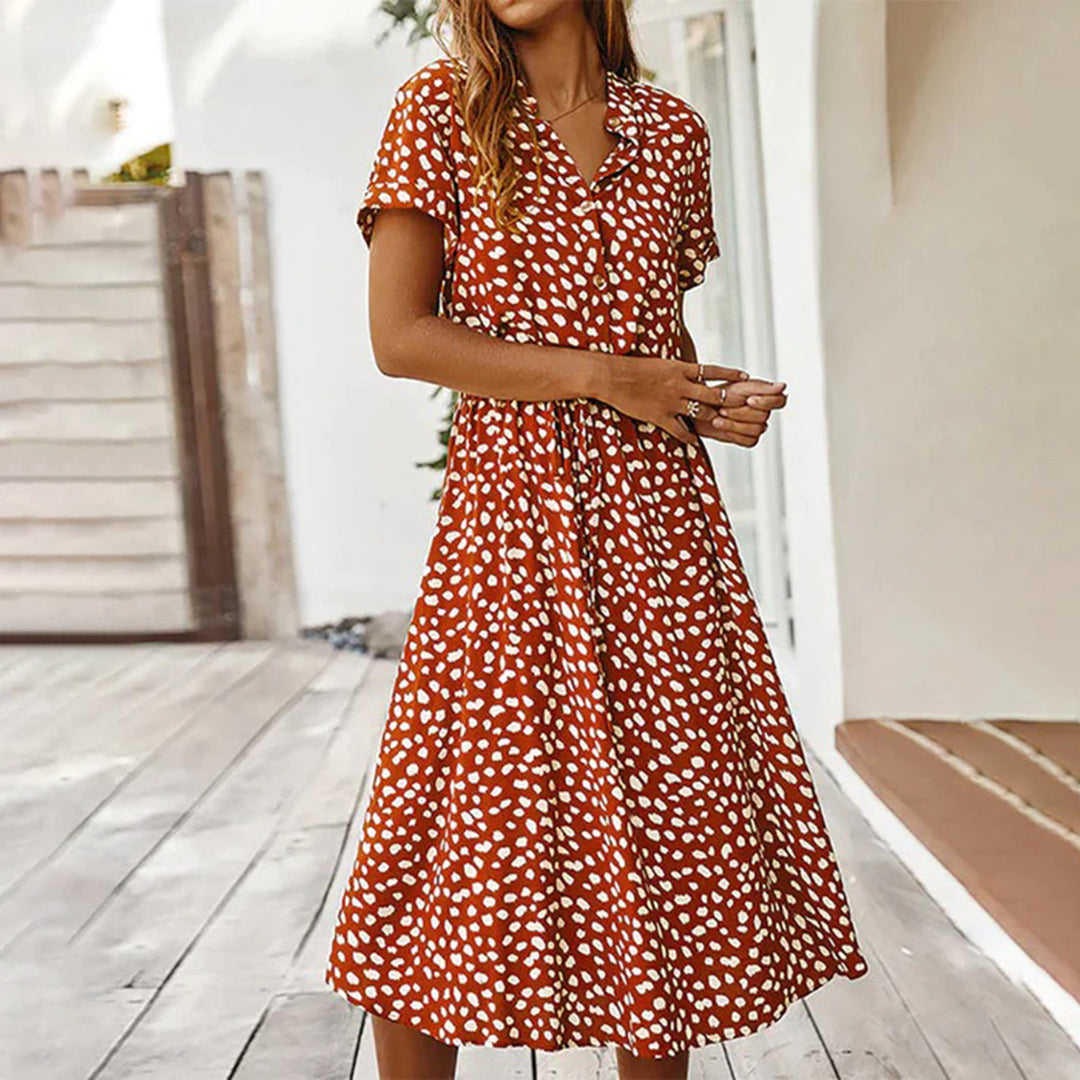 Printed V-Neck Dress – Marielle-Orange-S-State of Style