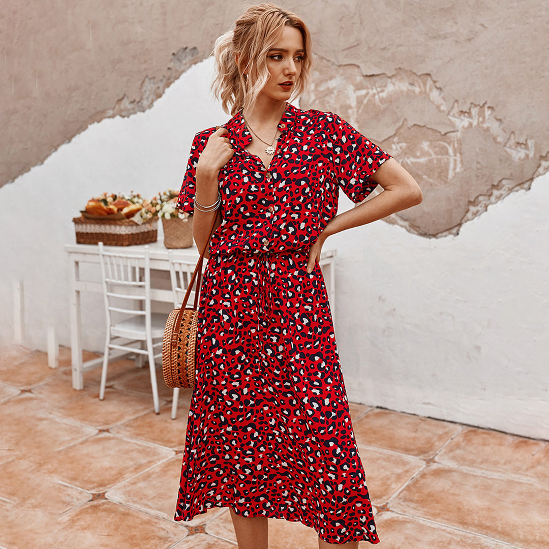 Printed V-Neck Dress – Marielle-Red-S-State of Style