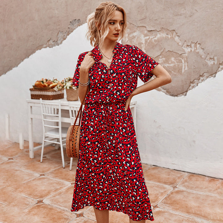 Printed V-Neck Dress – Marielle-Red-S-State of Style