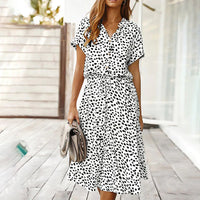 Printed V-Neck Dress – Marielle-White Black-S-State of Style