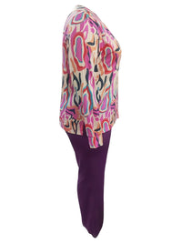 Printed V-Neck Plus Size Outfit Set-Black-XL-State of Style