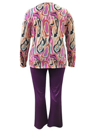 Printed V-Neck Plus Size Outfit Set-Black-XL-State of Style