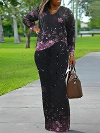 Printed V-Neck Plus Size Outfit Set-Black-XL-State of Style