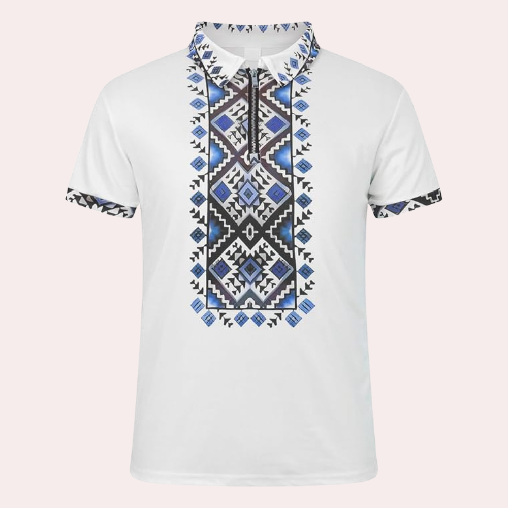 Printed White Polo for Men - Lucas-S-State of Style