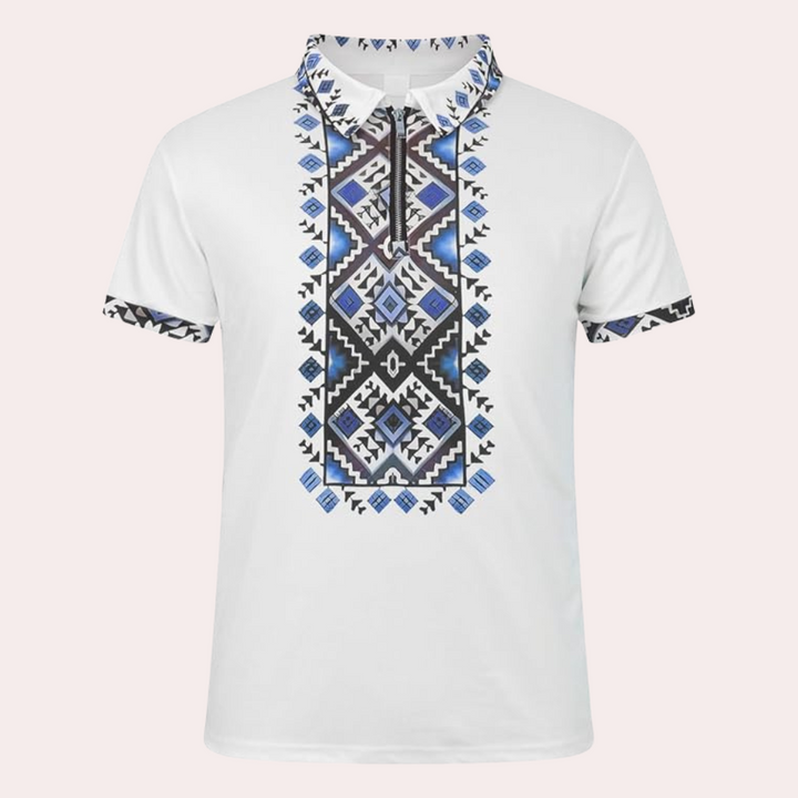 Printed White Polo for Men - Lucas-S-State of Style