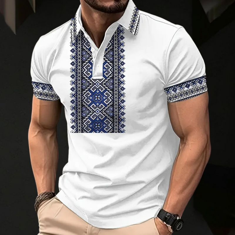 Printed White Polo for Men - Lucas-S-State of Style