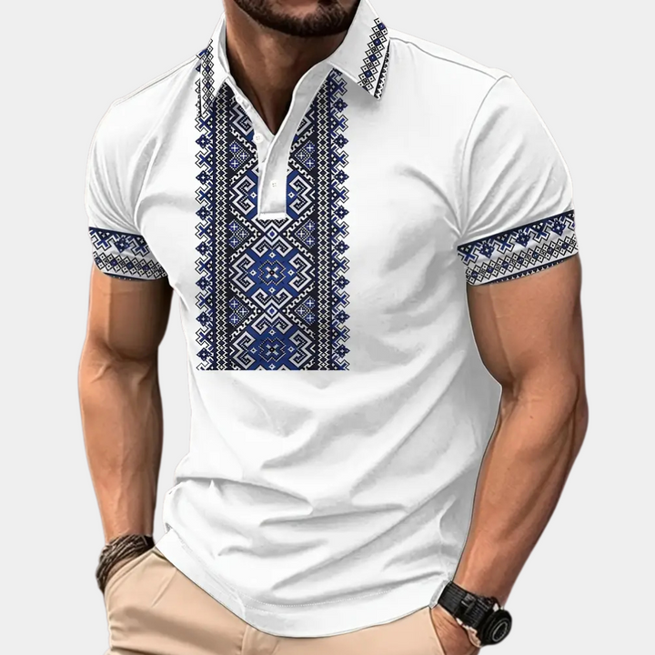 Printed White Polo for Men - Lucas-S-State of Style