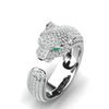 Adjustable Ring in 18K Silver and Rose Gold with Green Zirconia Eyes - Jaguar Ring™