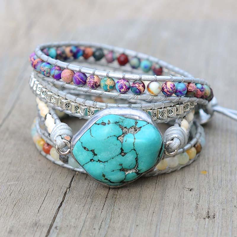 Turquoise Healing and Protection Wrap Bracelet - Selina