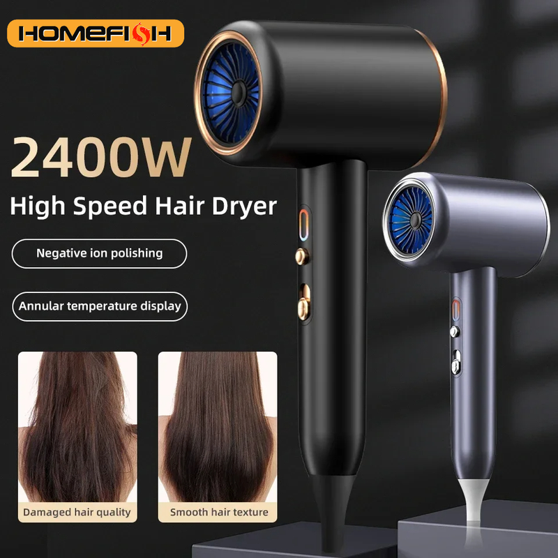 PROFESSIONAL HAIRDRYER 2400W WITH COLD AND HOT AIR - NEGATIVE IONS - POWERFUL HAIR DRYER FOR SALON RESULTS-Black-State of Style