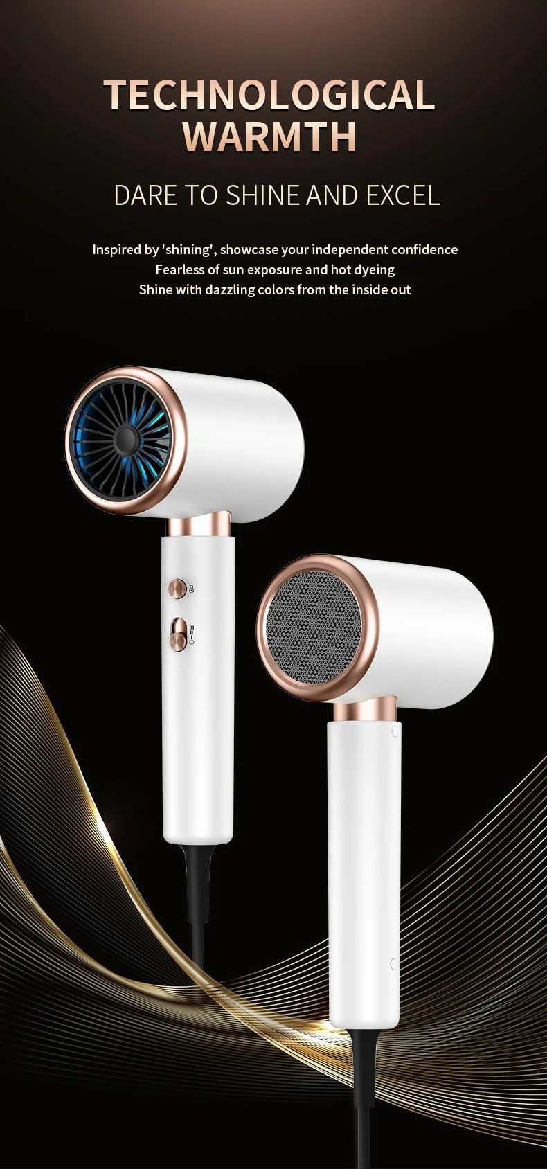 PROFESSIONAL HAIRDRYER 2400W WITH COLD AND HOT AIR - NEGATIVE IONS - POWERFUL HAIR DRYER FOR SALON RESULTS-Black-State of Style