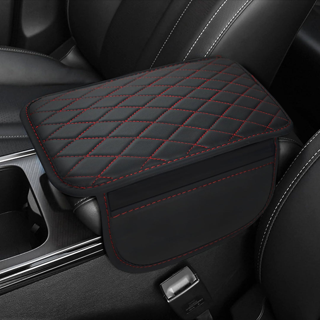 PU Leather Car Armrest Mat-Black with red lines-State of Style