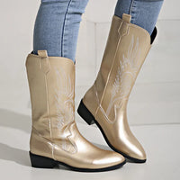 PU Leather Ladies Cowboy Boots with Soft Lining - Clara-Gold-3.5-State of Style