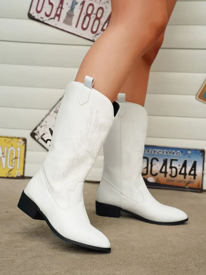 PU Leather Ladies Cowboy Boots with Soft Lining - Clara-White-3.5-State of Style