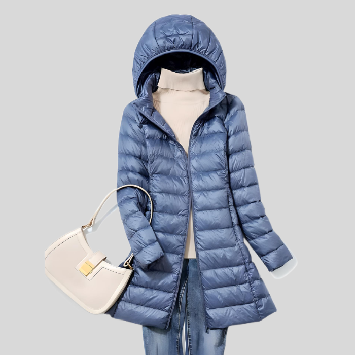 PUFFY WINTER JACKET WITH ZIP AND SIDE POCKETS-M-Blue-State of Style