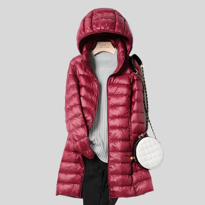 PUFFY WINTER JACKET WITH ZIP AND SIDE POCKETS-M-Burgundy-State of Style