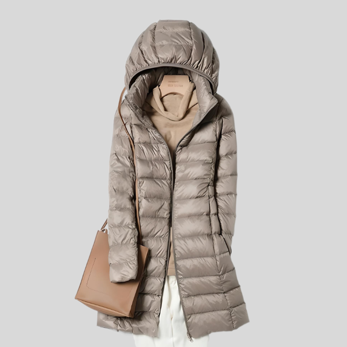 PUFFY WINTER JACKET WITH ZIP AND SIDE POCKETS-M-Khaki-State of Style