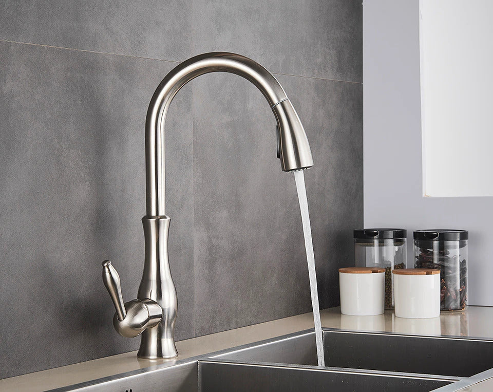 Pull-Out Kitchen Tap - FlexFlow-Brushed Steel-State of Style