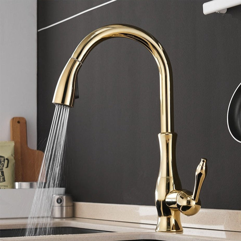 Pull-Out Kitchen Tap - FlexFlow-Gold-State of Style