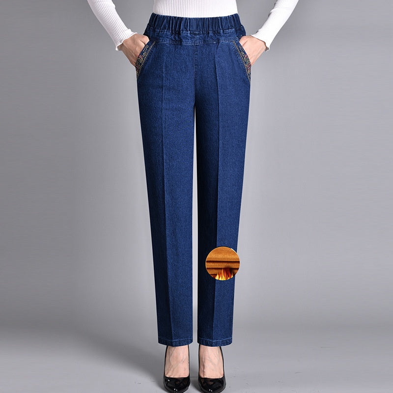 Push-up Jeans - Ella with warm inner lining and perfect fit!-Dark blue (with lining)-XL-State of Style