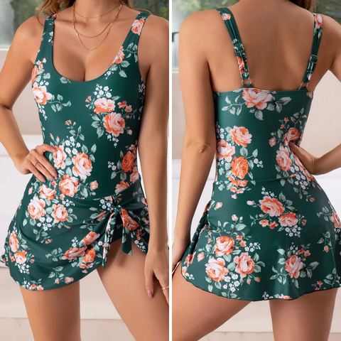Push-up swimsuit with skirt & body-shaping effect – Nela-Flowers green-M-State of Style
