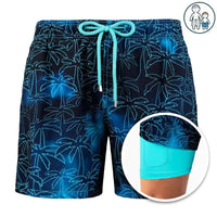 Quick-Drying Men's Swim Shorts with Modern Fit – Dario-Blue Palm-S-State of Style