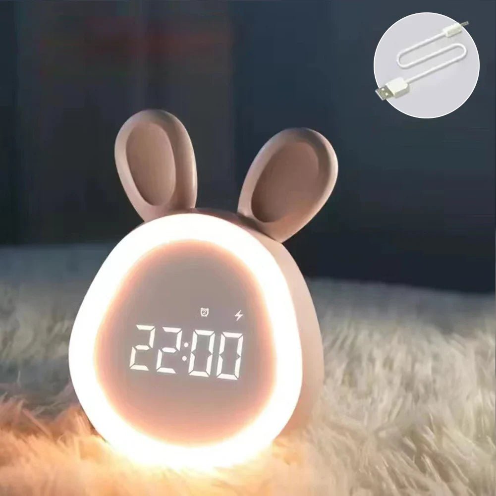 Rabbit-shaped children's alarm clock with LED night light - BunniGlow-Pink-State of Style