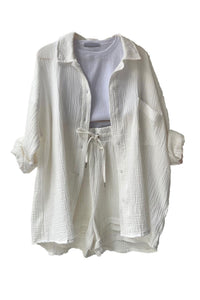 Radiant Summer Long Sleeve Shirt And Shorts Set | Elowen Collection-Orange-S-State of Style