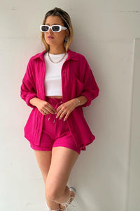 Radiant Summer Long Sleeve Shirt And Shorts Set | Elowen Collection-Orange-S-State of Style