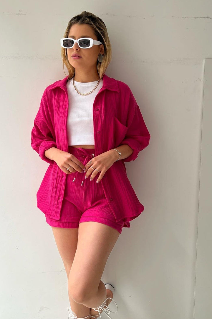 Radiant Summer Long Sleeve Shirt And Shorts Set | Elowen Collection-Orange-S-State of Style