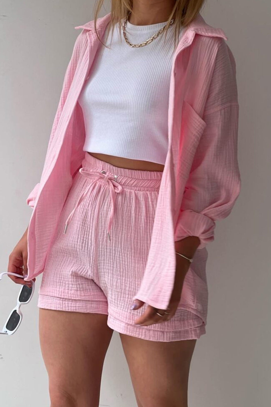 Radiant Summer Long Sleeve Shirt And Shorts Set | Elowen Collection-Orange-S-State of Style