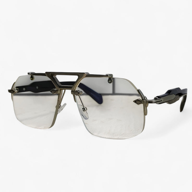 Randless oversized sunglasses with metal accents – Vexor-Transparent Silver-State of Style