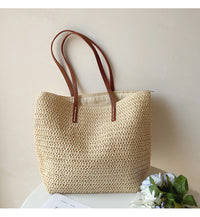 Rattan Woven Bag with Leather Straps - SummerBreeze Tote-White-State of Style