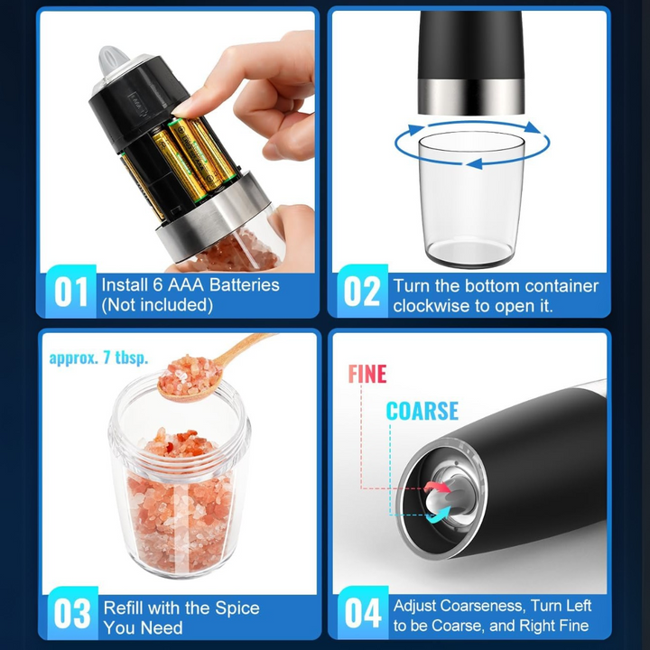 Rechargeable Electric Pepper and Salt Mill Set - GrindMaster Duo-Black-State of Style