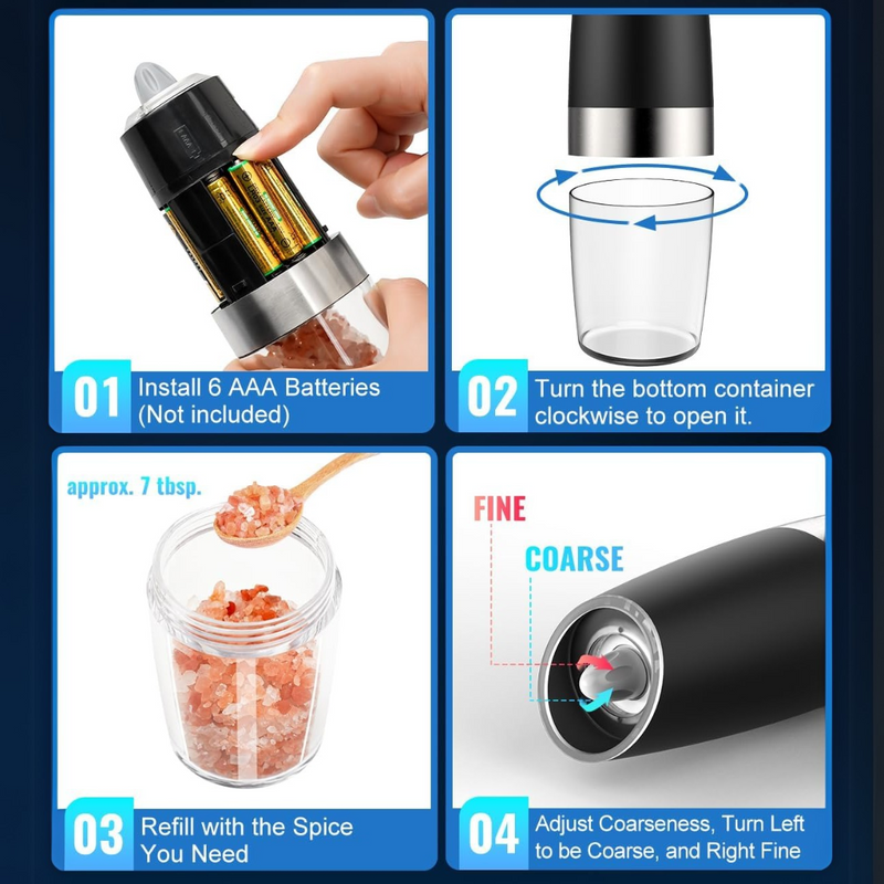 Rechargeable Electric Pepper and Salt Mill Set - GrindMaster Duo-Black-State of Style