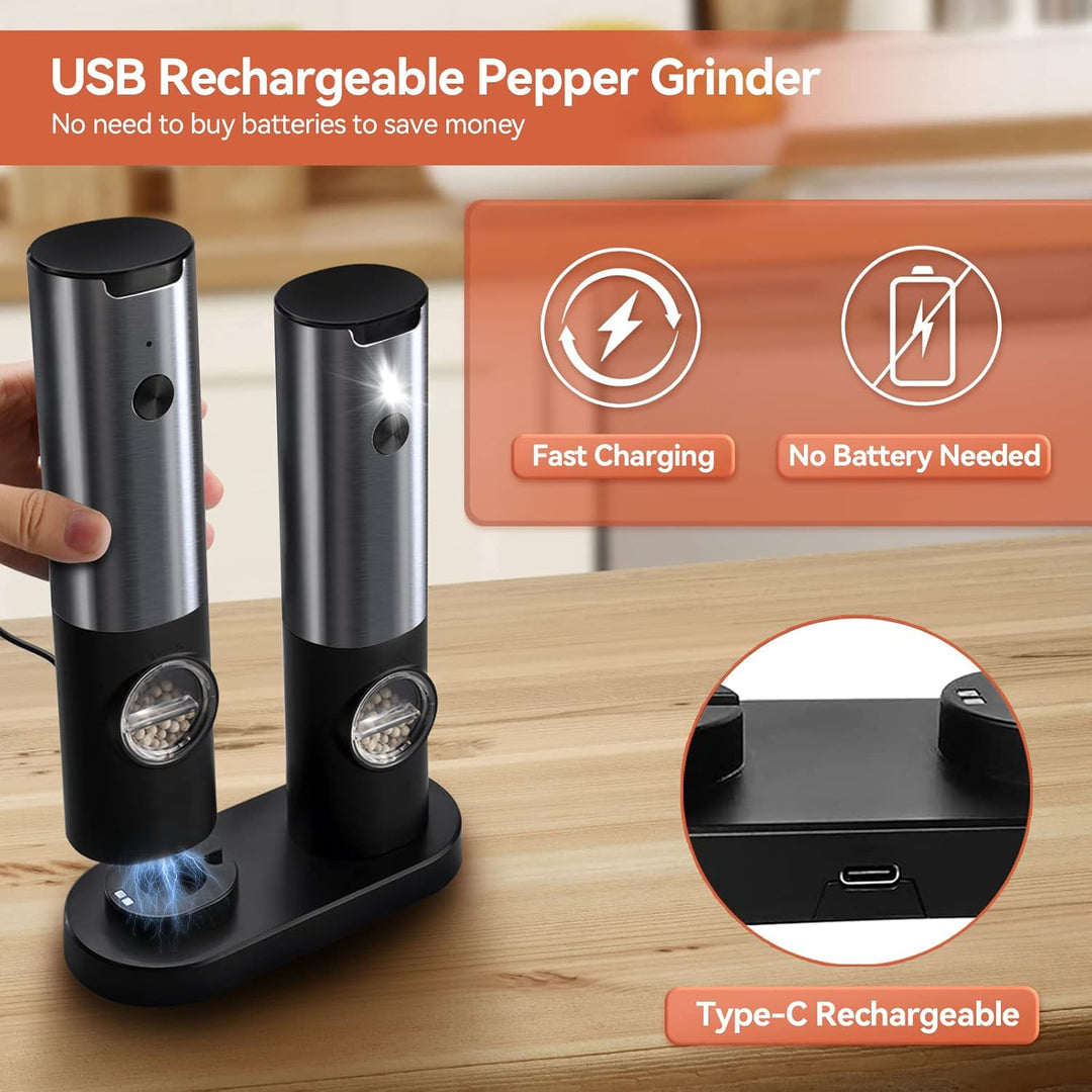 Rechargeable Electric Salt and Pepper Mill Set-Black-State of Style
