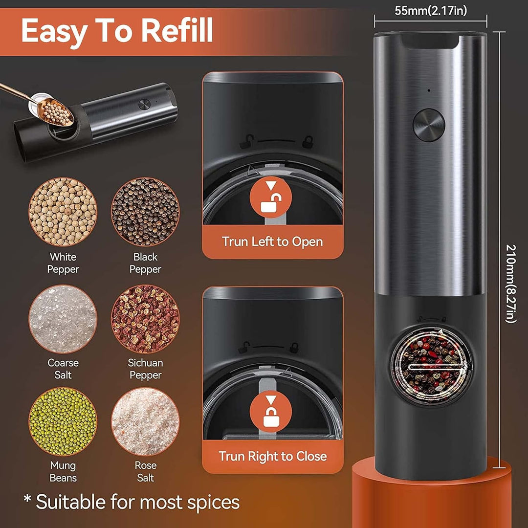Rechargeable Electric Salt and Pepper Mill Set-Black-State of Style