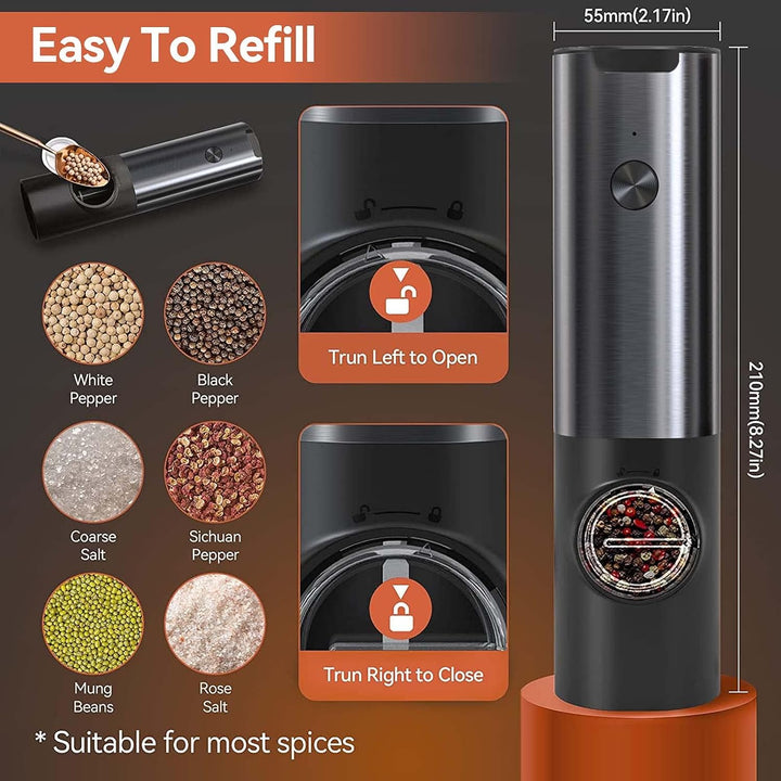 Rechargeable Electric Salt and Pepper Mill Set-Black-State of Style