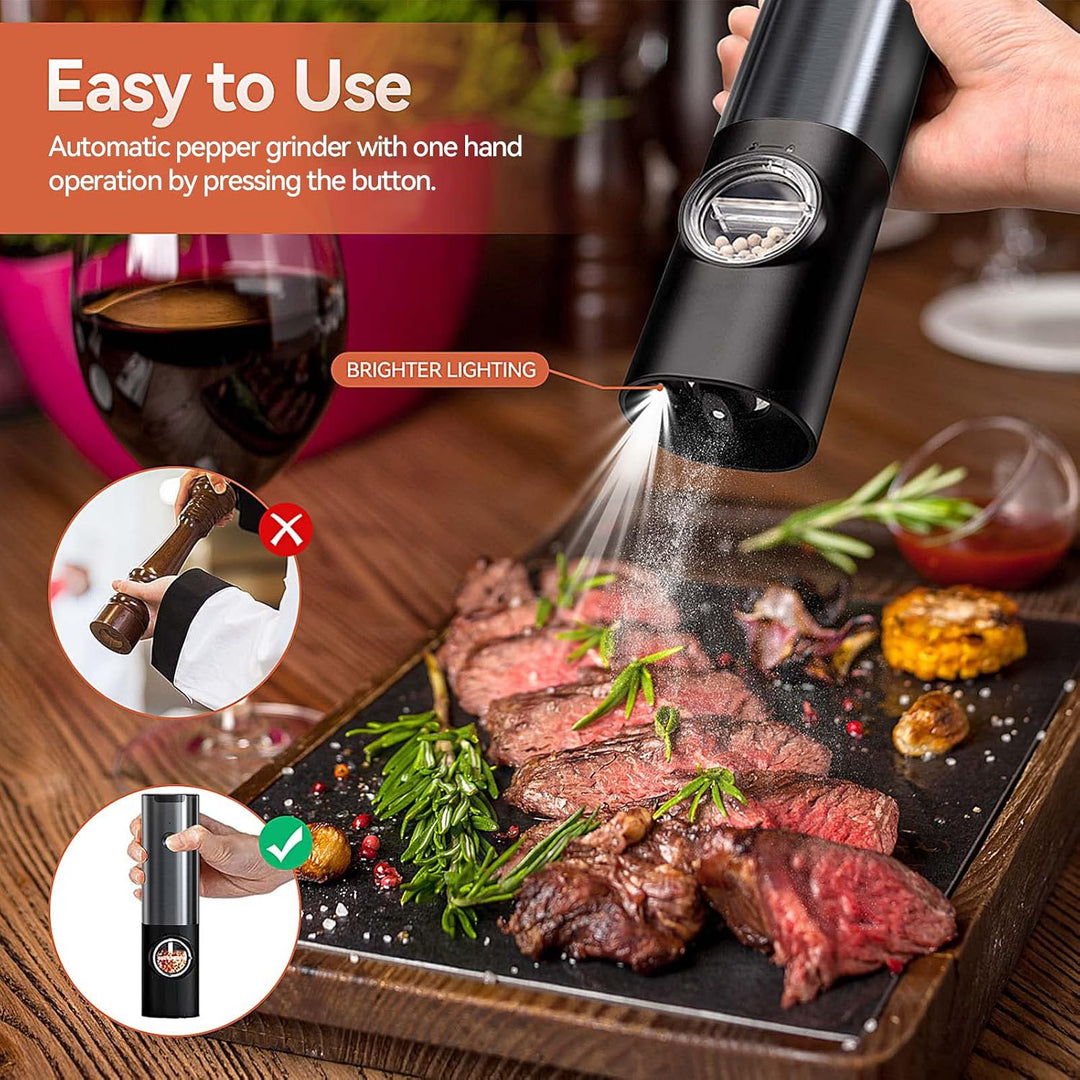 Rechargeable Electric Salt and Pepper Mill Set-Black-State of Style